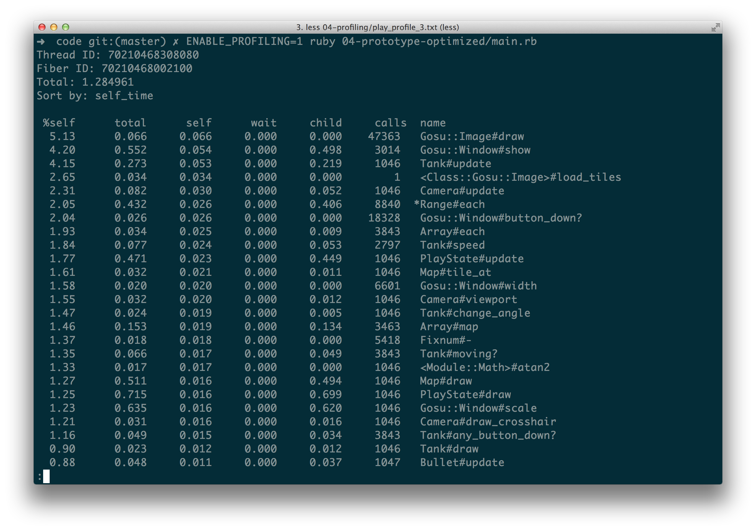 Profiling results for `PlayState` after introducing `Gosu::Window#caption` cache