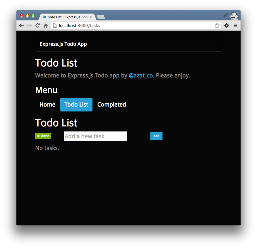 The empty Todo List page.