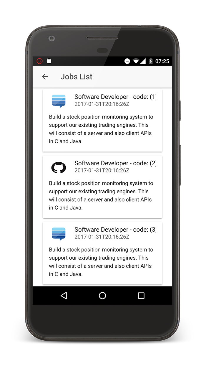 List of jobs on Android device