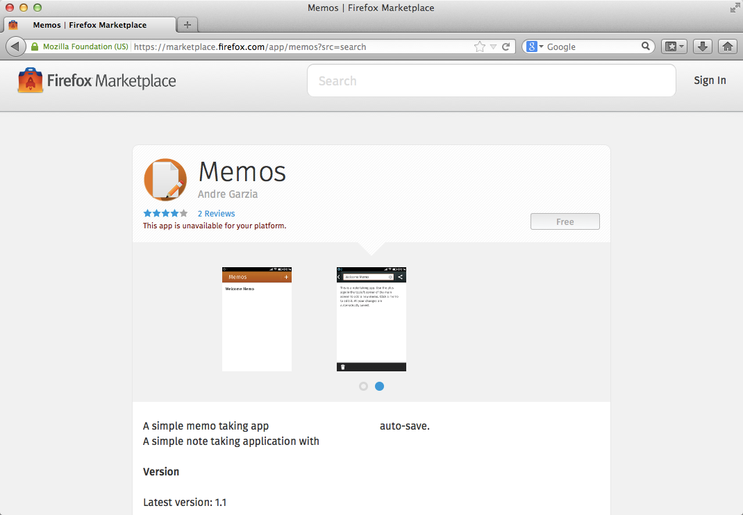 Listagem do memos no Firefox Marketplace