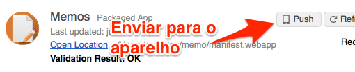 Qual botão apertar para enviar o app para o aparelho conectado