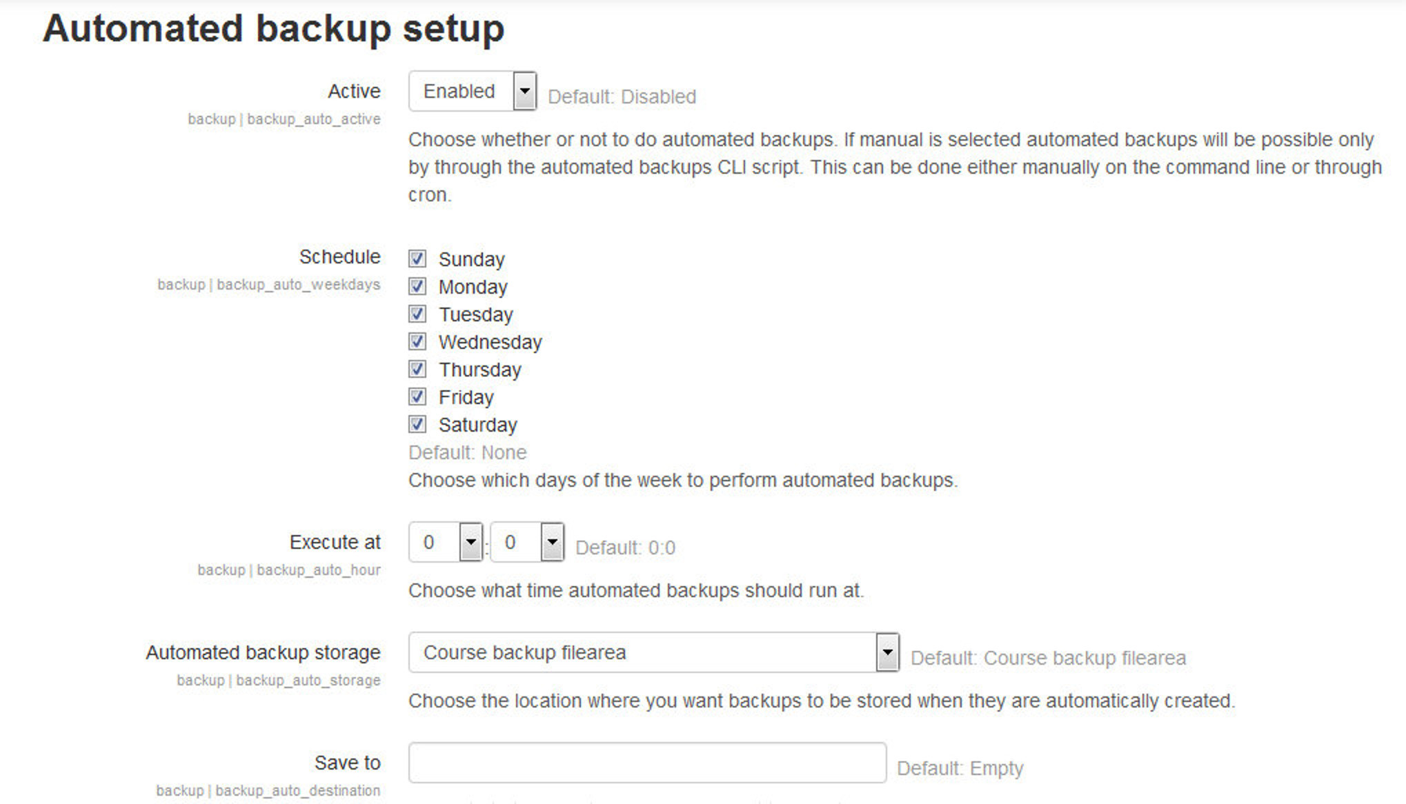 Figure 5-9 Automated Backup settings