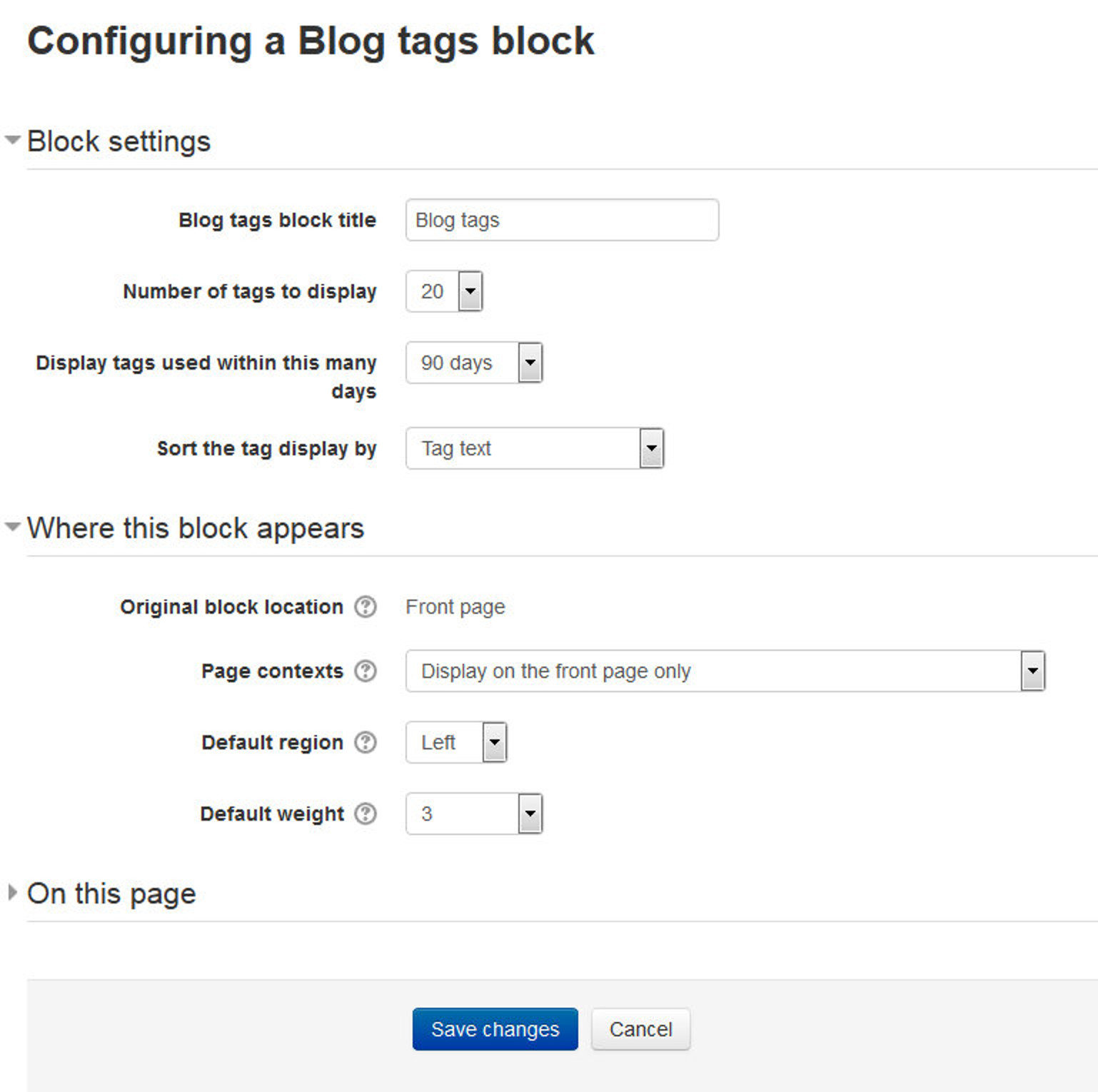 Figure 14-4 Configuring blog tags block