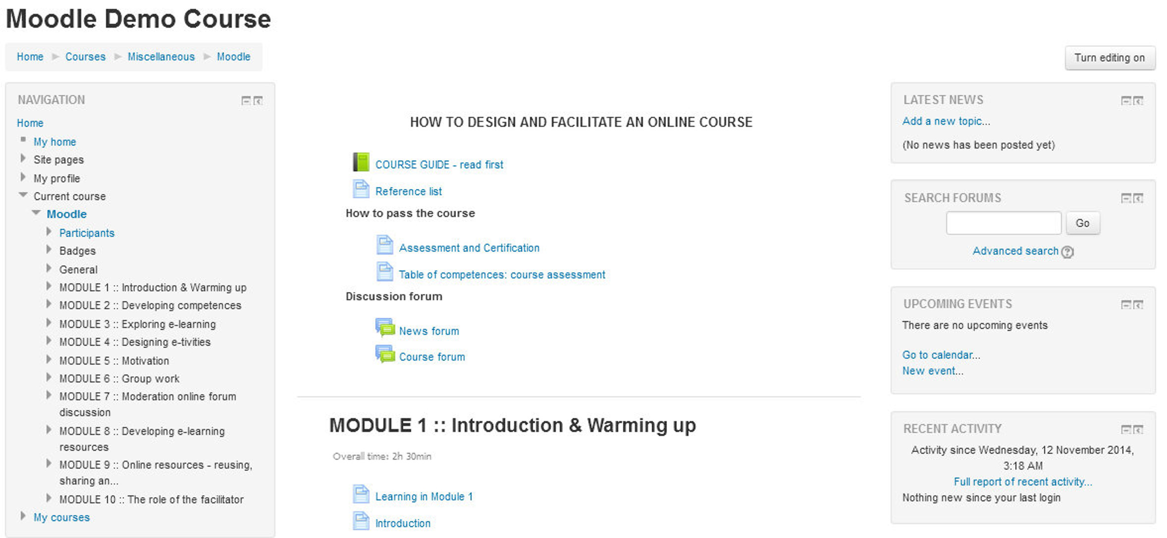 Figure 3-8 Course Page