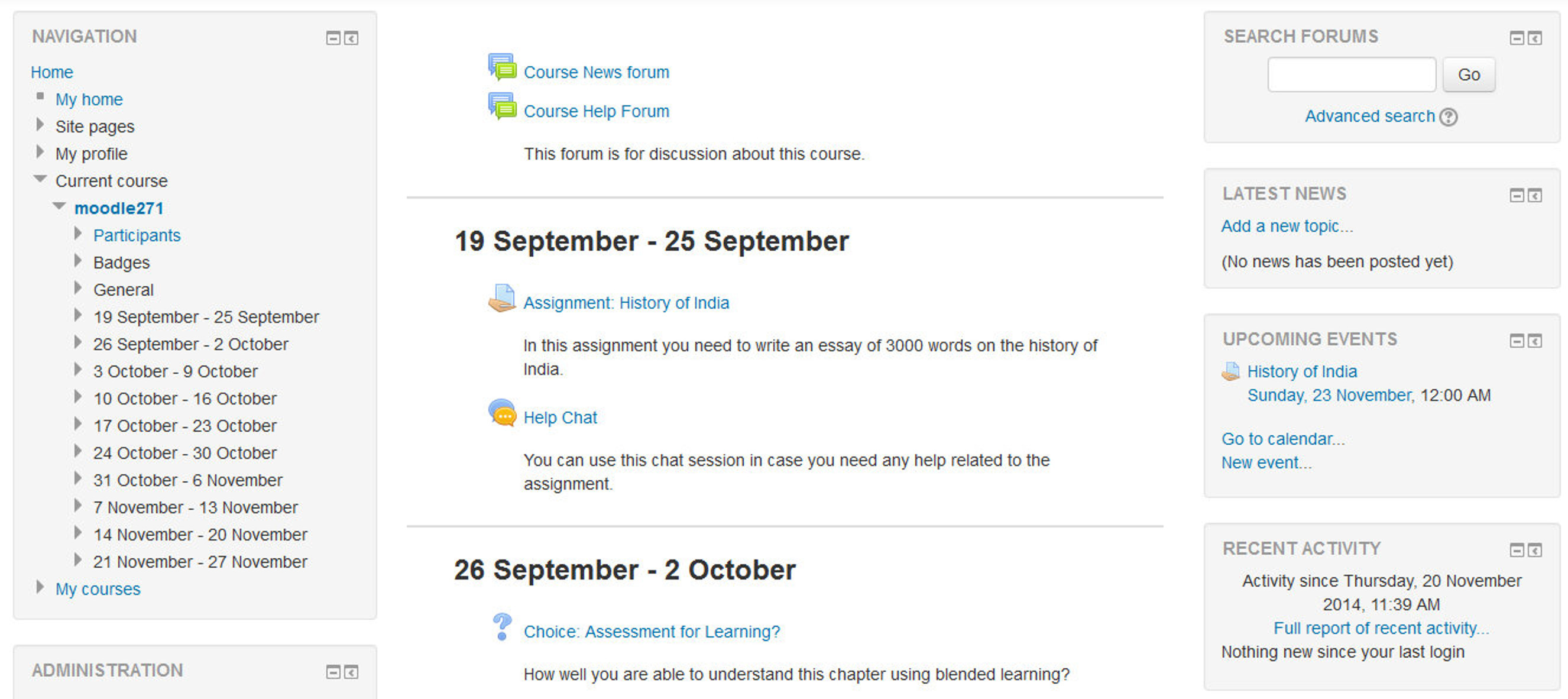 Figure 3-10 Course page in weekly format