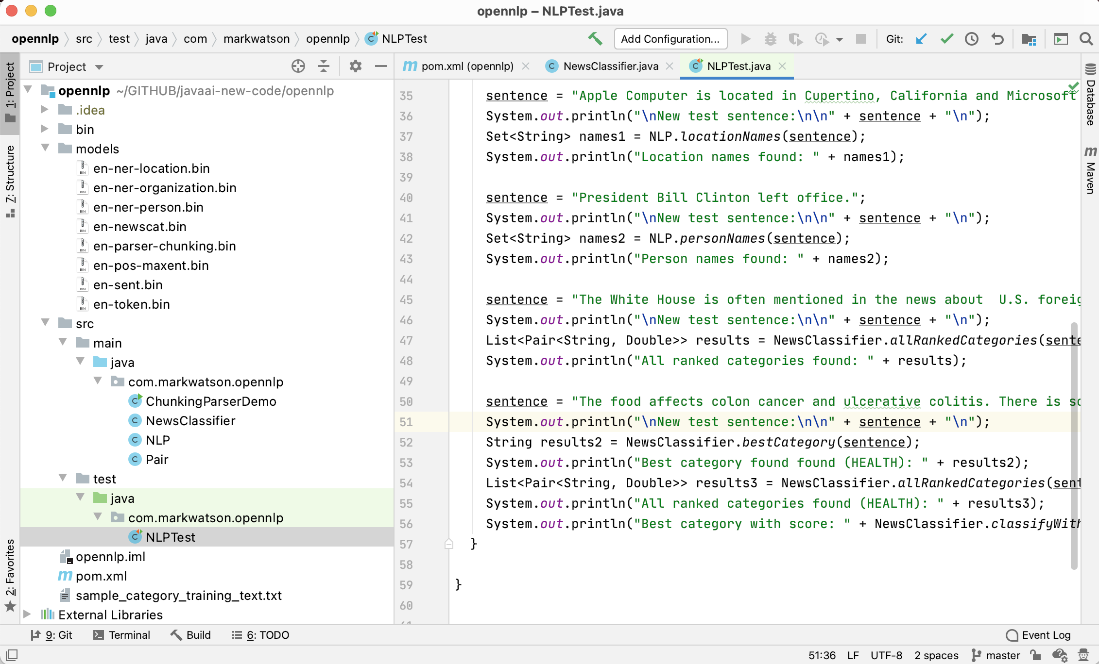 IntelliJ project view for the examples in this chapter