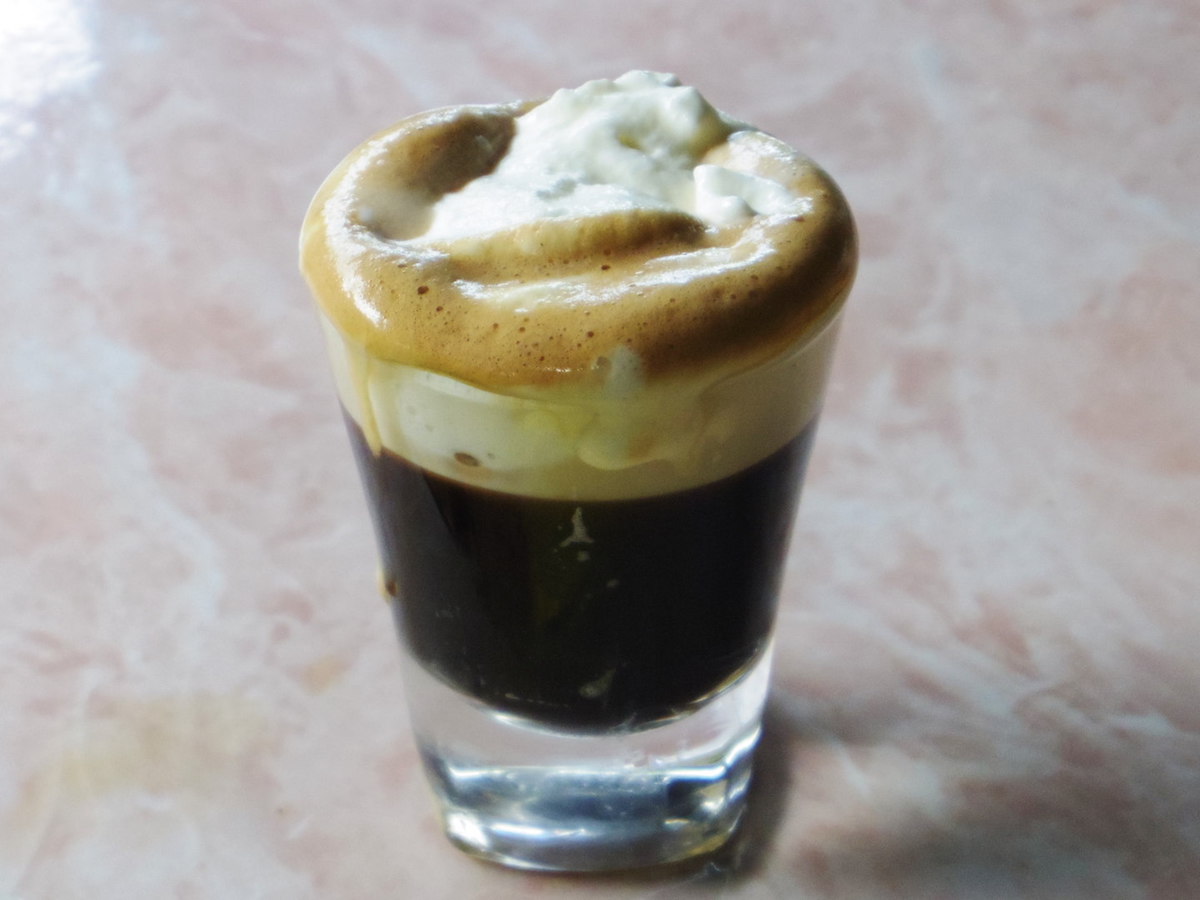 Espresso Con Panna mixes sweet whipping cream into the strong coffee