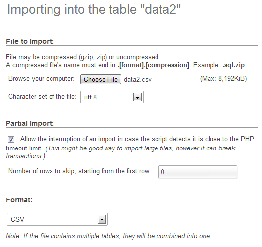 Importing csv data into your table