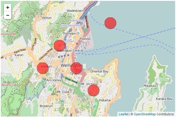 d3.js circles fixed in geographic location on leaflet map but constant size