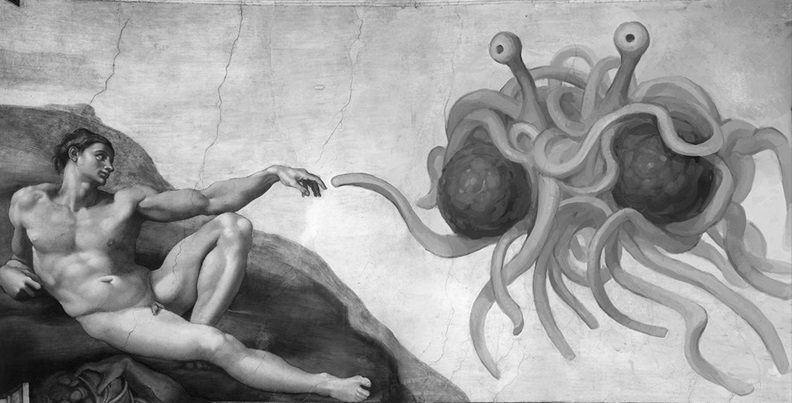 Figure 3.21: Flying Spaghetti Monster®, "Touched by His Noodly Appendage" (Public Domain)