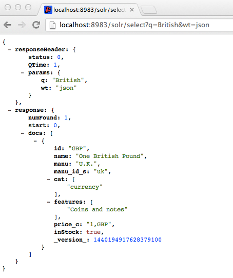 Solr Search Results as JSON Data