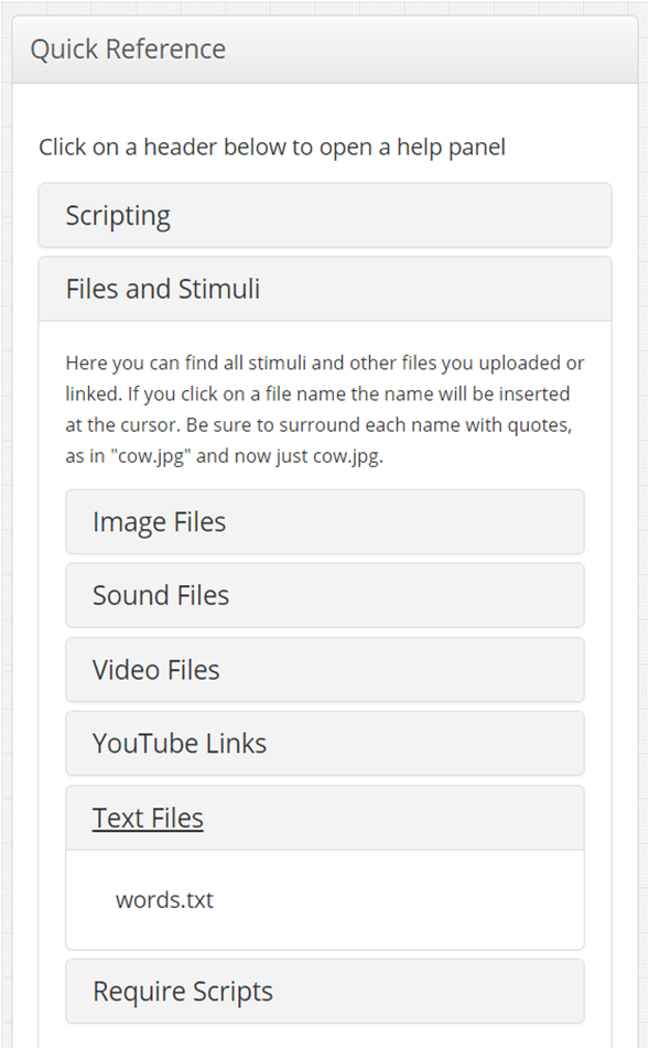 Uploading or linking of stimulus file words.txt.