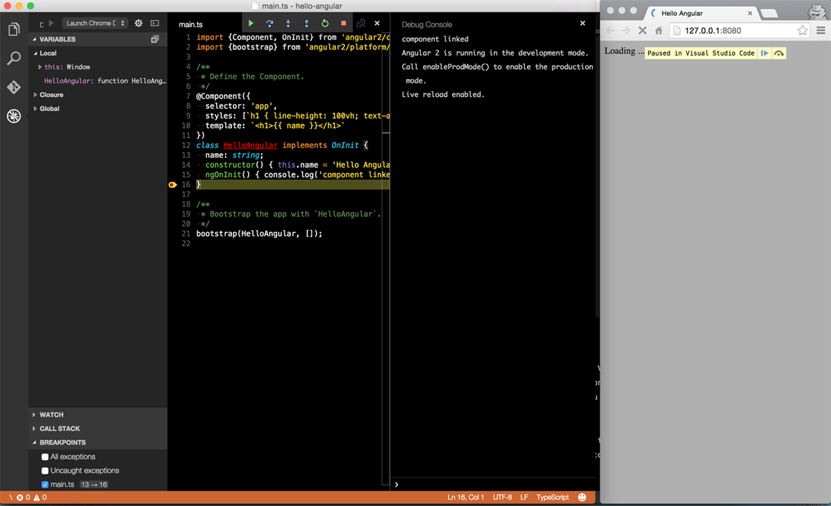 Debugging the app with Chrome Debugger in VSCode