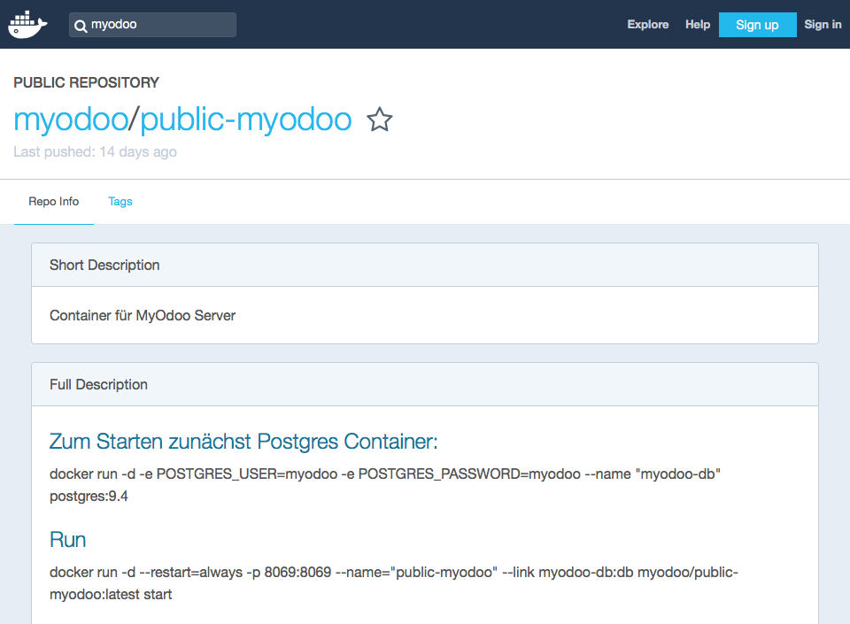Docker - MyOdoo im Docker Hub