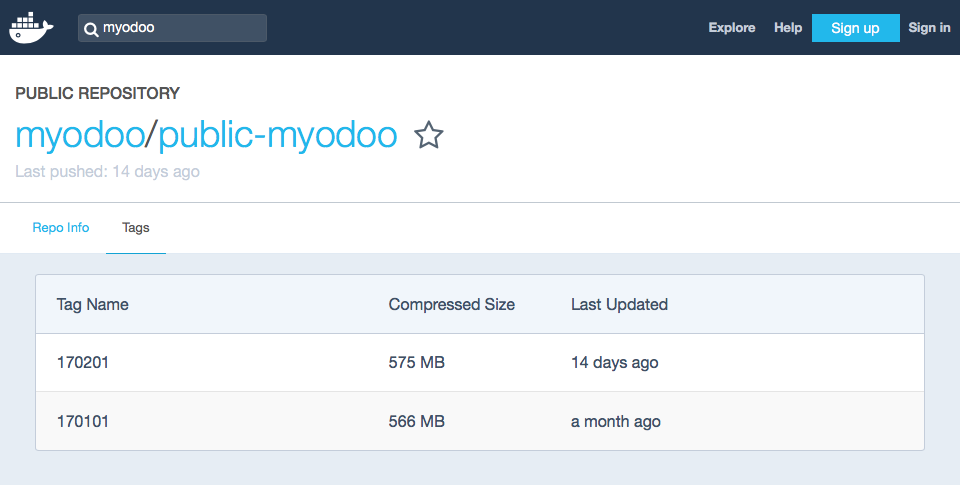 Docker - MyOdoo Tags