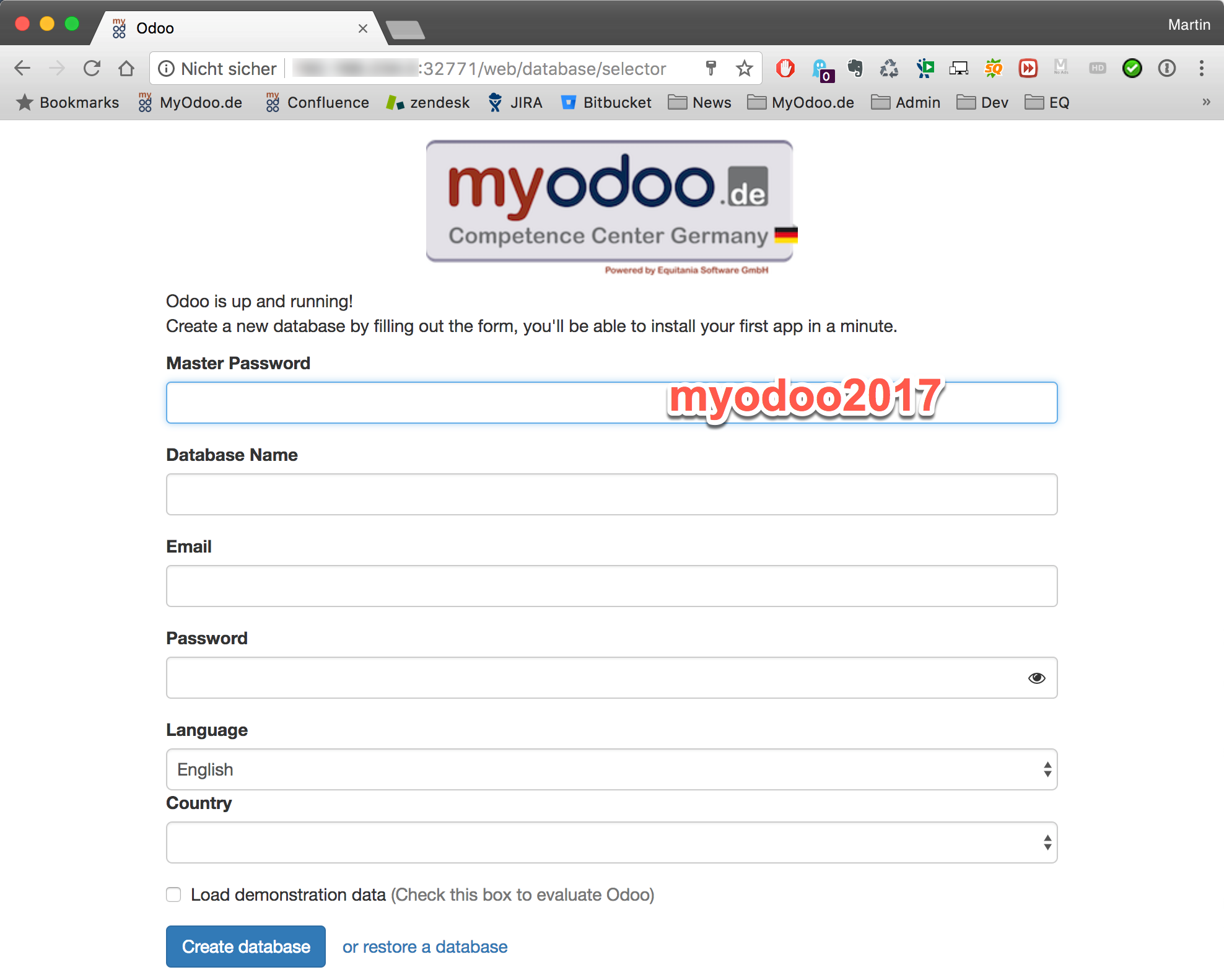 Docker - Aufruf MyOdoo Datenbank Manager 
