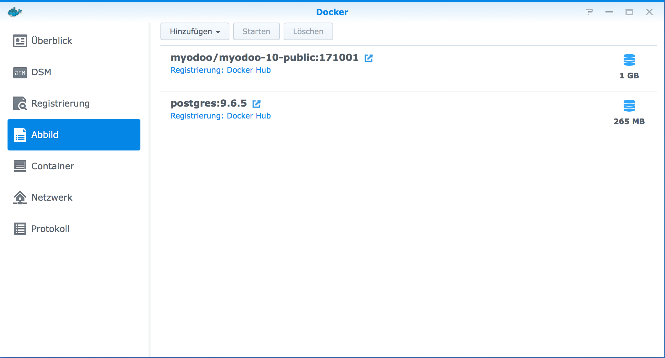 Docker - Synology PostgreSQL Abbild (Image)