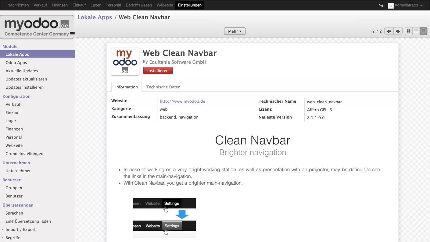 Odoo: Web Clean Navbar