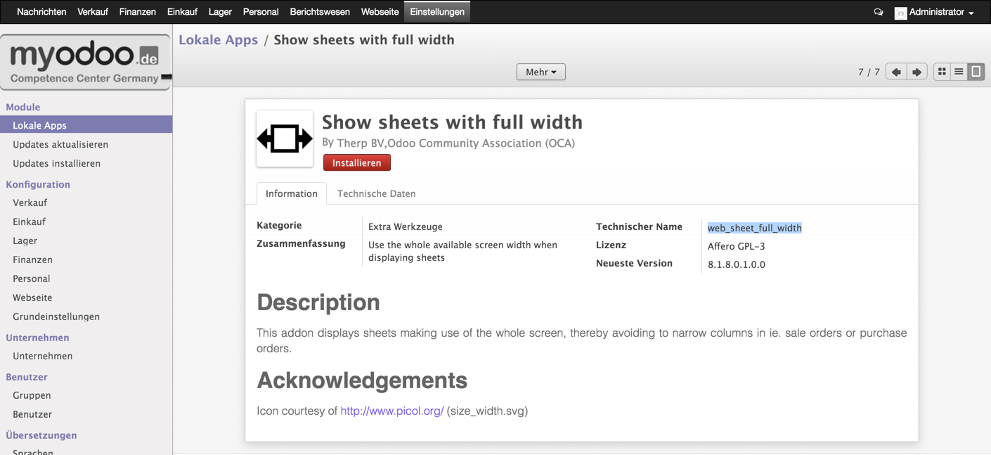 Odoo: Web Sheet Full Width