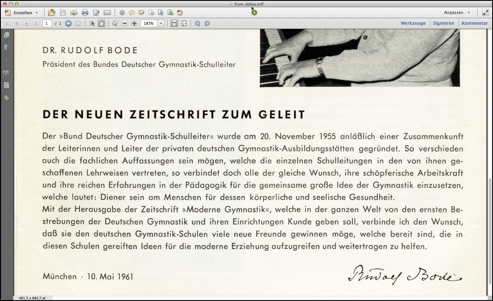 Screenshot showing the original scanned/OCR-ed PDF page opened in Acrobat.