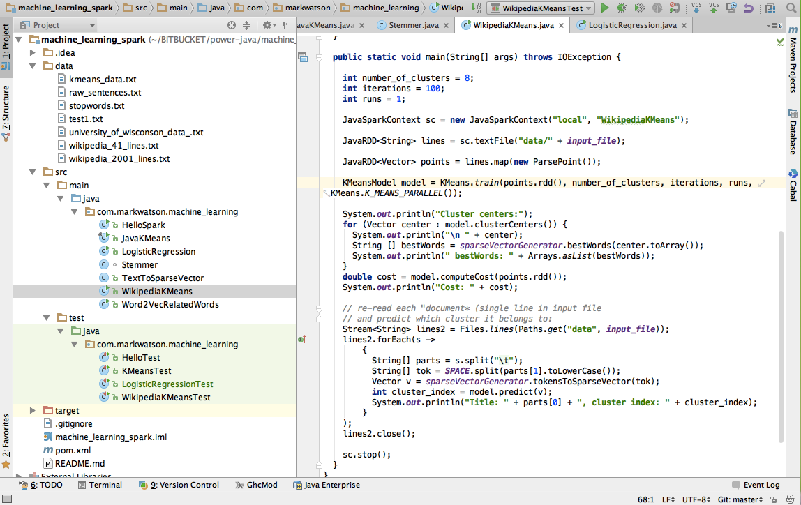 IntelliJ project view for the examples in this chapter