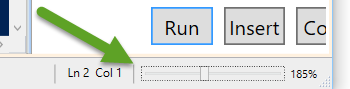 Figure 1-5. The Zoom slider in the lower right corner of the Windows PowerShell ISE window at 185%