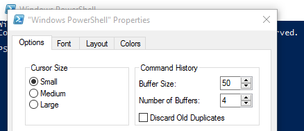 Figure 1-7. Increasing the Windows PowerShell console buffer size.