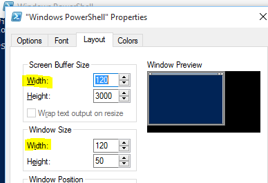 Figure 1-8. Increasing the Windows PowerShell console widths.