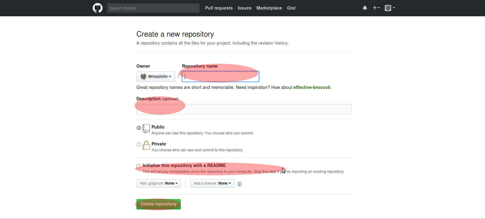 Create and Describe You Repository - <press> Create repository