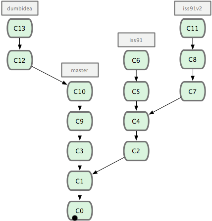 Figura 3-20. Seu histórico de commits com multiplos branches tópicos.