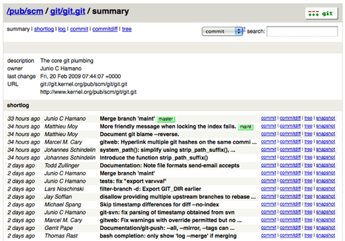 Figure 4-1. A interface de usuário baseada em web GitWeb.