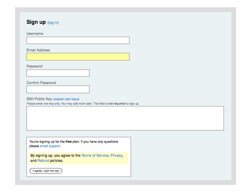 Figure 4-3. O formulário de inscrição do GitHub.