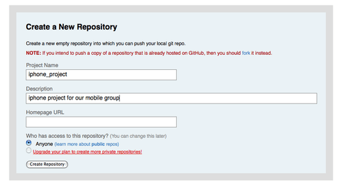 Figure 4-5. Criando um novo repositório no GitHub.