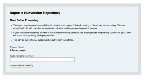 Figure 4-9. Interface de importação do Subversion.