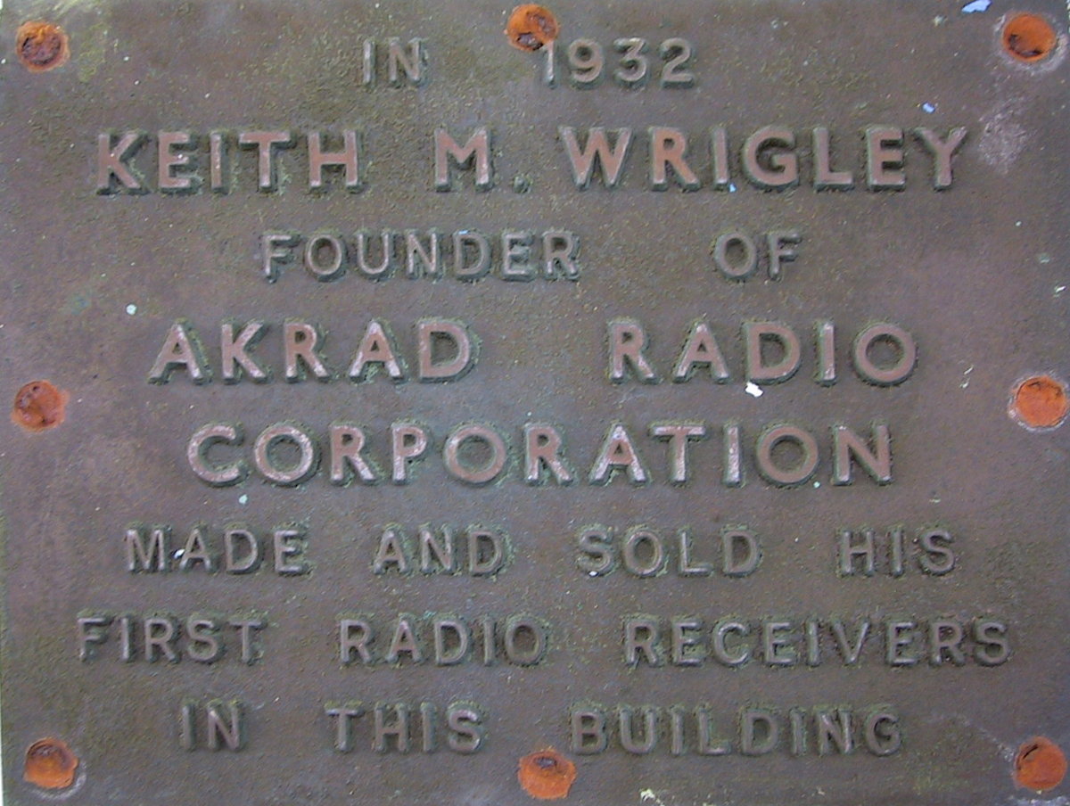 The Plaque from the Dean Building Commemorating Keith Wrigley and Akrad Radio