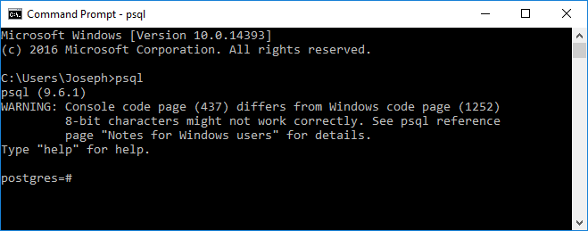 Figure A-10: Up and running with Postgres on Windows 10