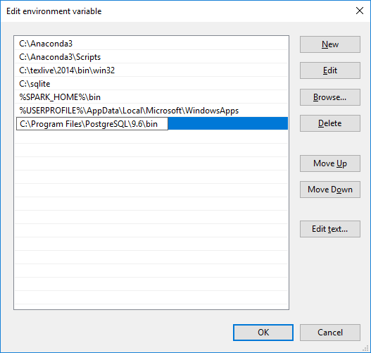 Figure A-7: Adding a new entry to the PATH; in previous versions of Windows this is a long, messy text box but it serves the same purpose.