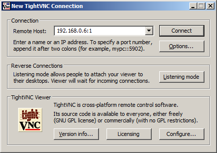 TightVNC connection dialog