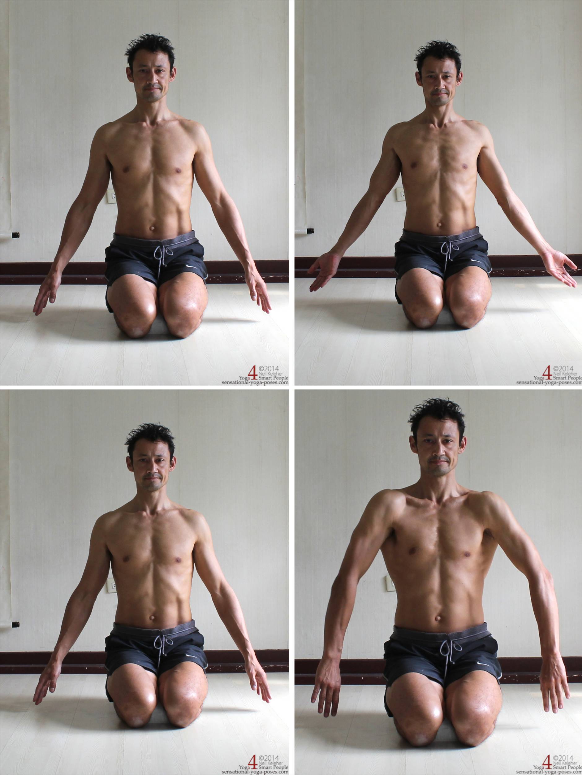 Arms Down by Sides: 1. Neutral. 2. Externally rotated. 3. Neutral. 4. Internally rotated.