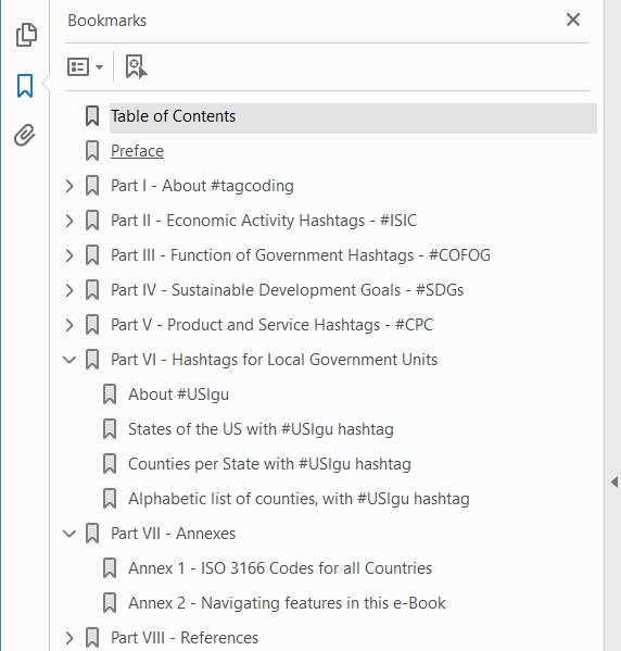 Figure A.1: The Parts and Chapters of the e-book in a pdf reader