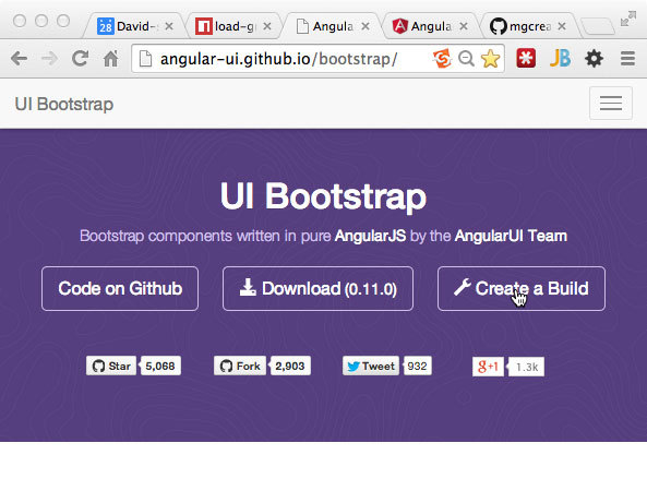 Screen grabs of the AngularUI team's custom build GUI