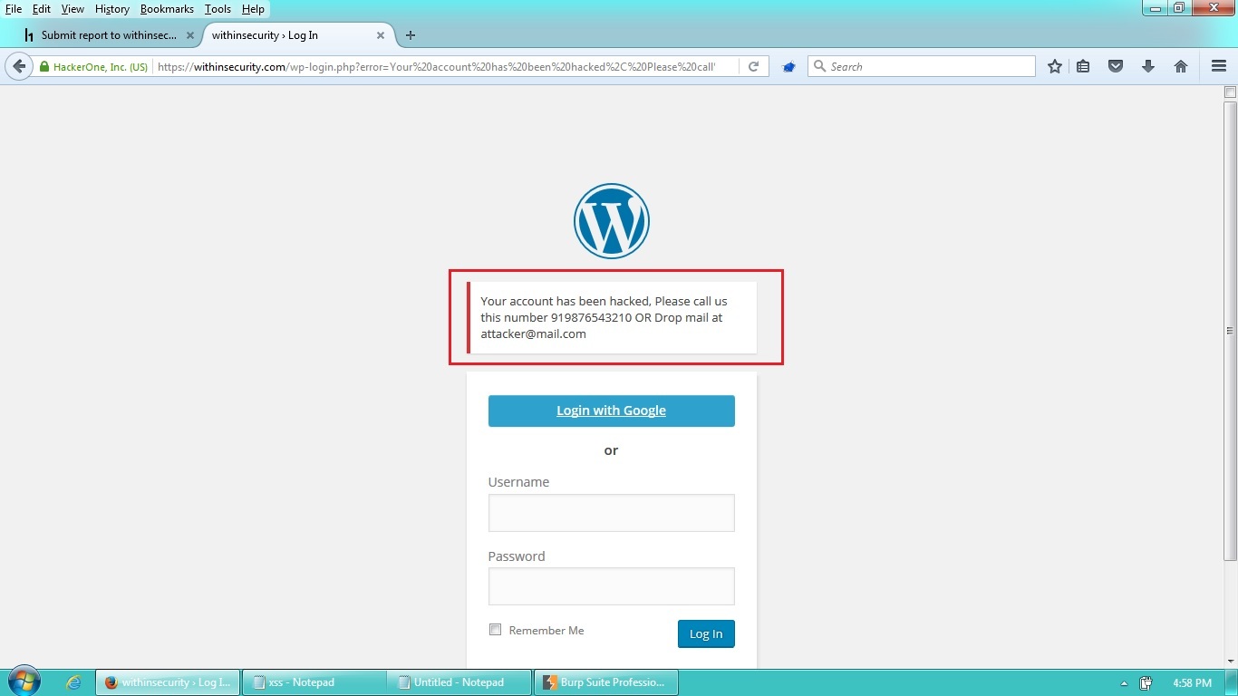 WithinSecurity Content Spoofing