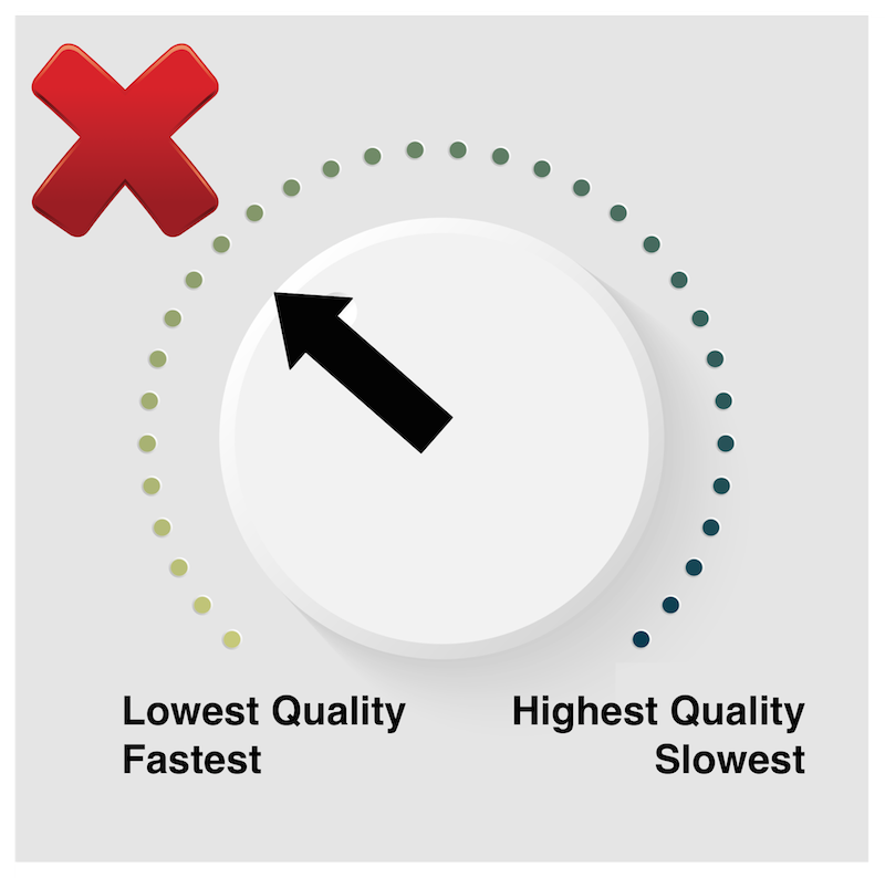 False belief that turning quality down increases speed