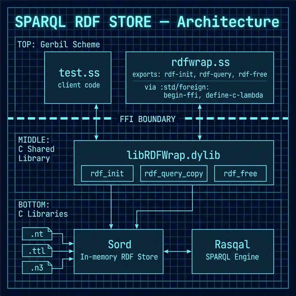 Architecture diagram for the SPARQL RDF Store FFI example