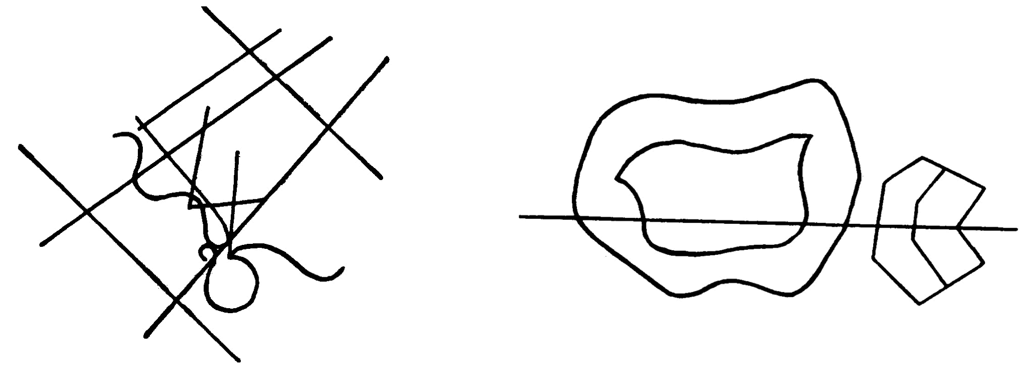 Untersuchungen zur Gestalterkennung von Wolfgang Köhler von 1929 – Quelle: Wolfgang Köhler, Gestalt Psychology, 1959, S. 115 und S. 110