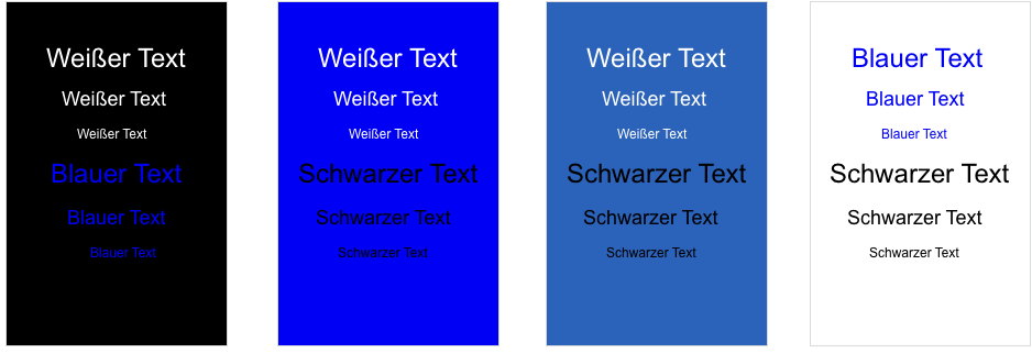 Problematische Verwendung von Blau als Hintergrund- oder Textfarbe