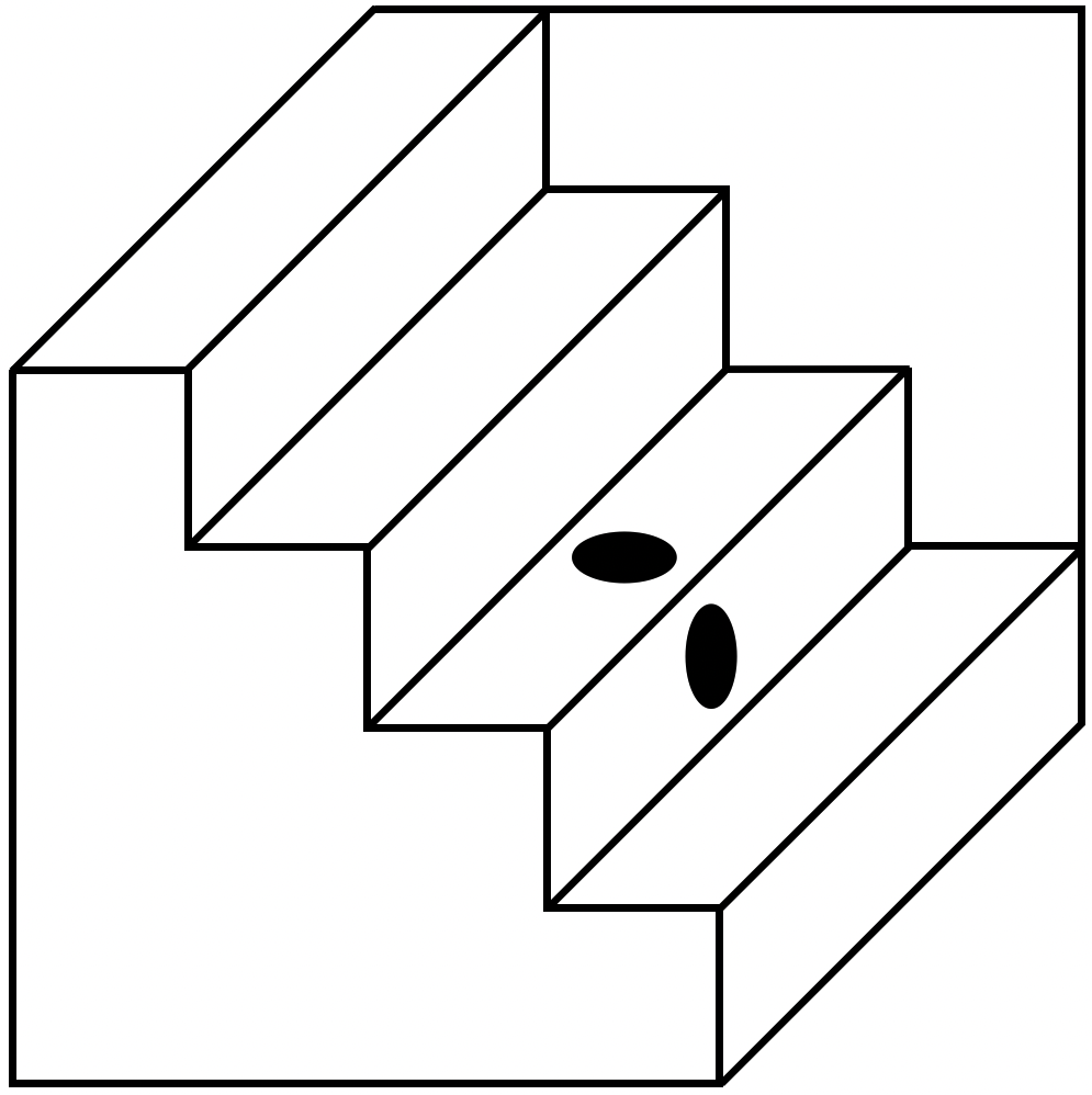 Schröder-Treppe von H. Schröder aus dem Jahr 1958 – Bild nach: Hoffman, Donald D.: Visuelle Intelligenz. Wie die Welt im Kopf entsteht. Seite 117