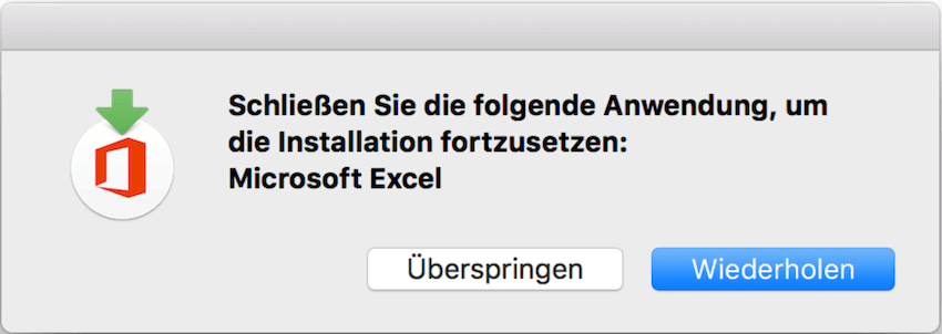 Fehlermeldung beim Update von Microsoft Excel