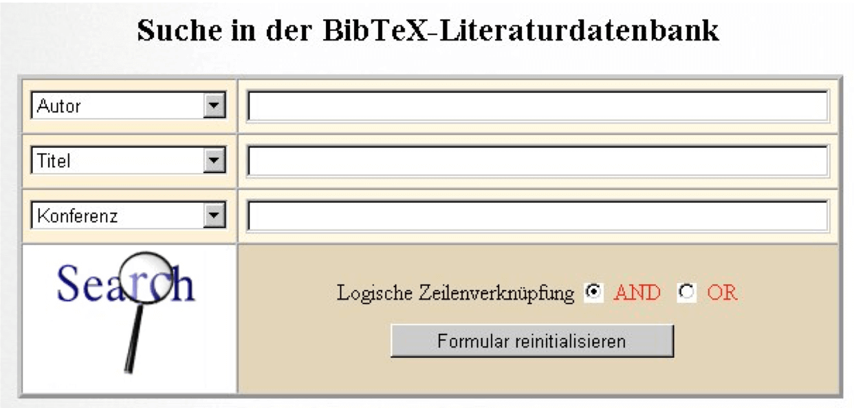 Weboberfläche für die Suche in einer Literaturdatenbank