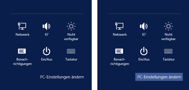 Links: Charms-Bar von Windows 8, Rechts: Einfache Verbesserungen